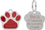 LARRYROO Personalised Engraved Pet Tag 27mm Paw Glitter Red view 2