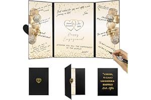DARUNAXY Black Gold Engagement Party Decorations, Happy Engagement Alternative Signature Guest Book Just Engaged Gifts Almost Married Congratulations Engagement Signing Card Board Party Supplies