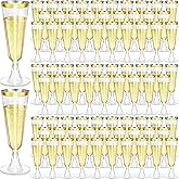 CONEHOY 220 Pcs Champagne Flutes Cups 5 Oz Gold Disposable Champagne Cocktail Glasses Plastic Wine Glasses for Celebration Wedding Party Toasting