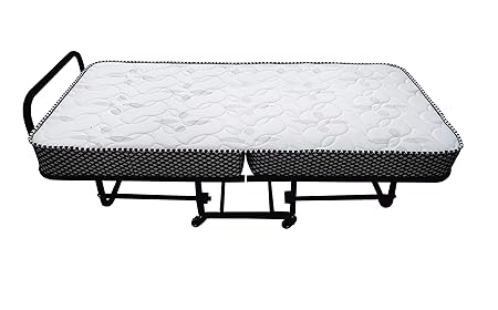 Comforto Metal Folding Roll Away Bed with 5-inch Foam Mattress (75 x 36 x 18 Inches, White and Black)