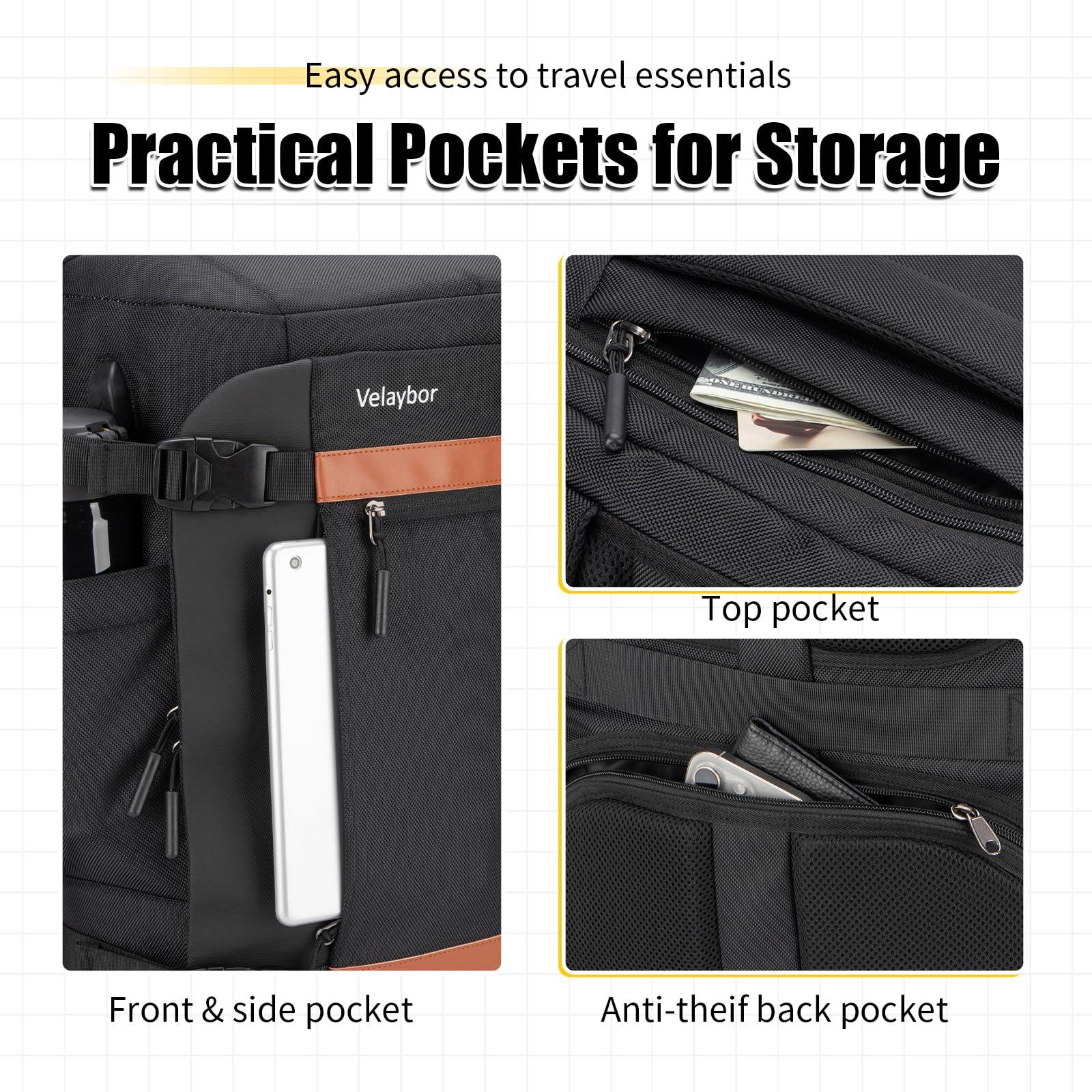 Velaybor 42L Travel Backpack with 4 Packing Cubes, TSA Friendly Flight Approved Carry-On Bag with USB Charging Port, Water-Resistant Weekender Business Backpack for Men Women, Fits 17.3