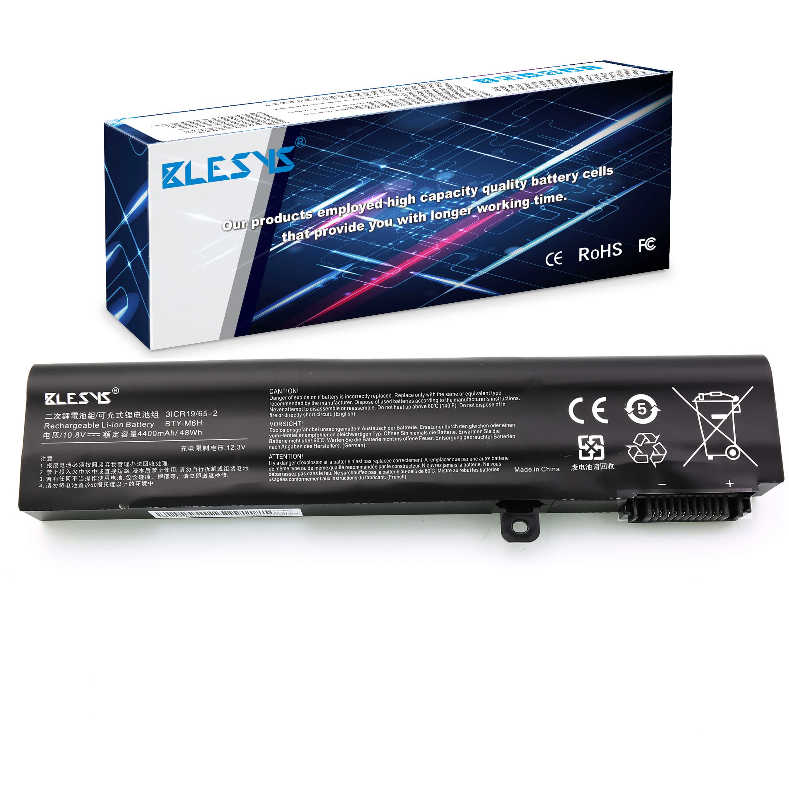 BLESYS BTY-M6H Laptop Battery for MSI PE60 GE62 GE63 GE72 GE73 GL62 GL63 GL72 GL73 GP62 GP63 GP72 GP73 PE70 PL62 MS-16J1 MS-1792 10.86V/51Wh