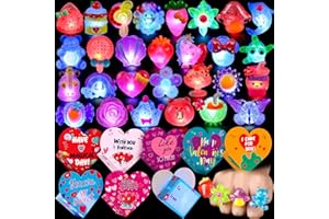 FLY2SKY 28Pcs Valentine's Day Gifts for Kid Valentine's Party Favors for Kids Valentine's Day Cards for Kids School Classroom Light Up Rings Gift Bag Fillers Valentine's Day Class Favors Exchange