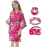 Kids Girls Robes Silky Satin Knee-length Robe Set Birthday Spa Bridal Party Flower Pattern Sleepwear