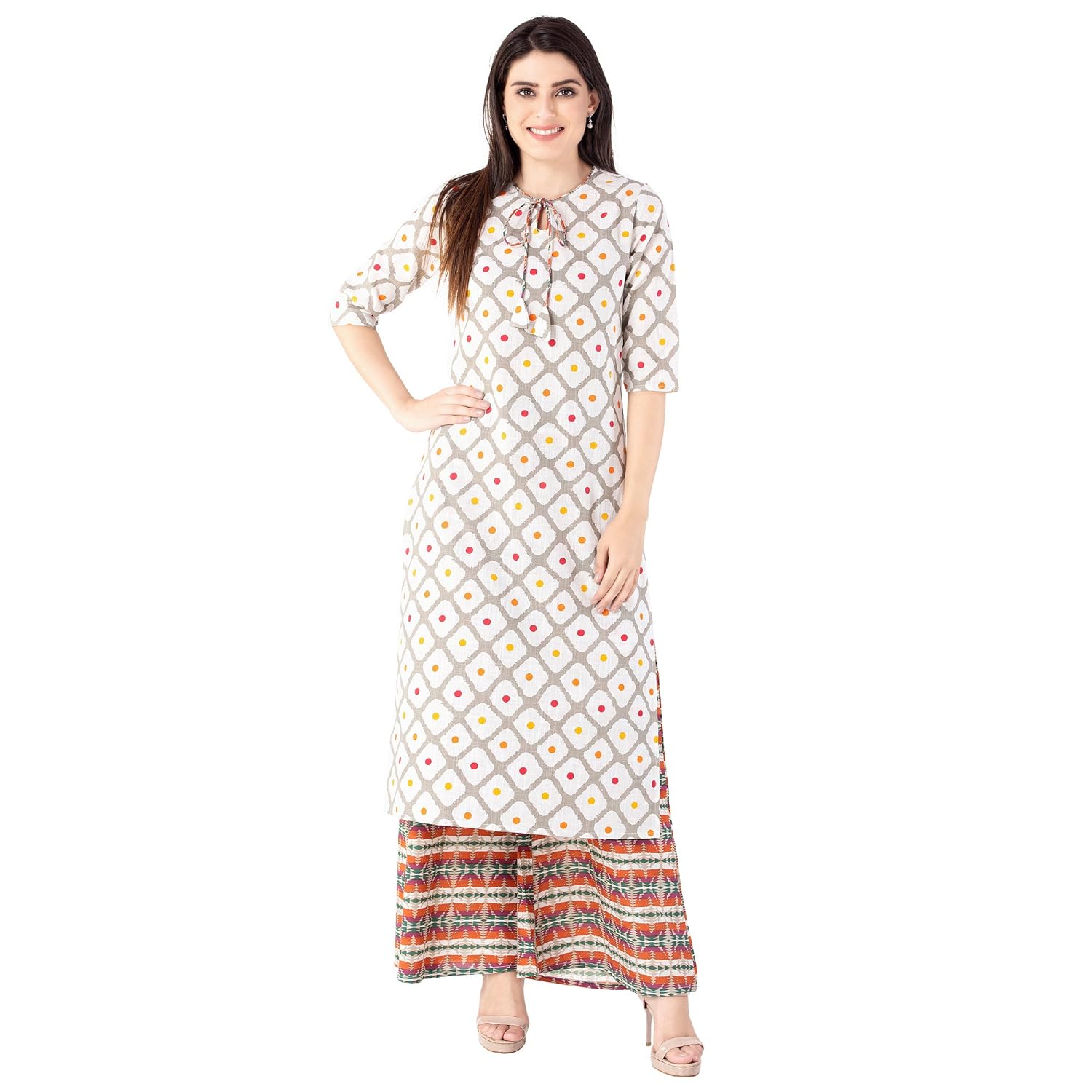 khushal k women's cotton printed kurta with printed palazzo set