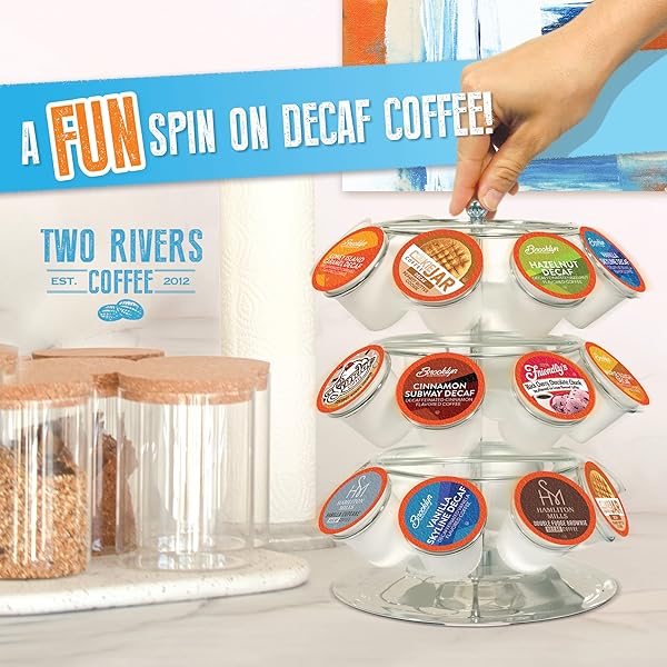 TWO RIVERS COFFEE DECAF FLAVORED COFFEE PODS COMPATIBLE WITH KEURIG K CUP BREWERS, ASSORTED VARIETY PACK DECAFFIENATED FLAVORED COFFEE, 40 COUNT