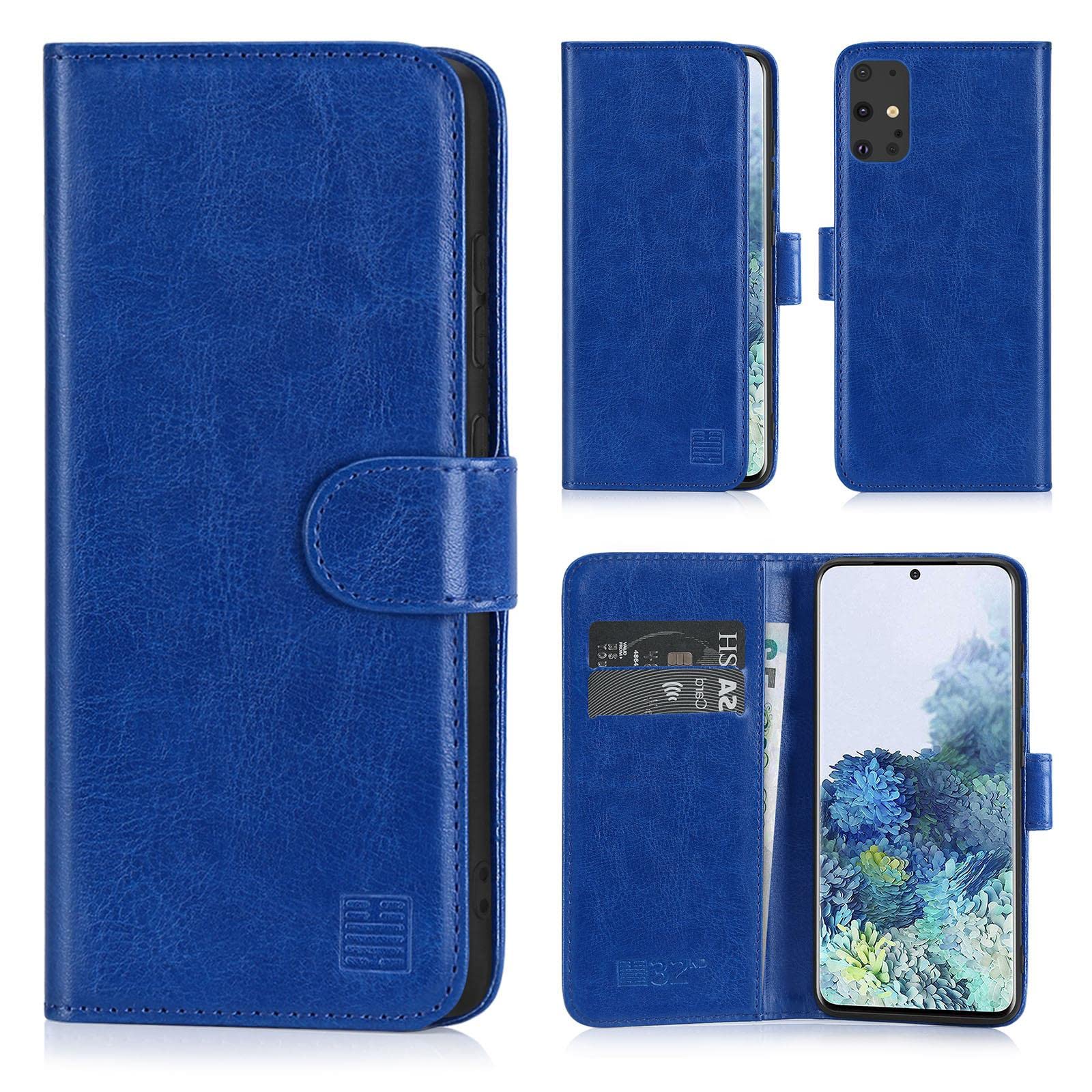 32nd Book Wallet PU Leather Flip Case Cover For Samsung Galaxy S20 Plus, Design With Card Slot and Magnetic Closure - Deep Blue