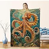 Octopus Blanket for Adults & Kids, Flannel Octopus Throw Blanket for Sofa, Couch, Bed - Soft, Warm & Cozy - Ocean Animal Decor - 60" x 50"