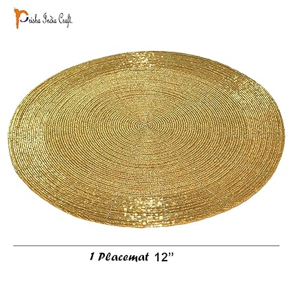 Prisha India Craft Table Mat, 12 Inches (Golden)