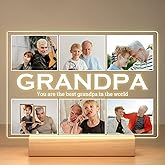 Jkolalin Personalized Gifts for Grandpa from Daughter Son, Custom Picture Frames with Photos, Customized Photo Frame with Night Light, Personalized Birthday Gifts for Grandpa Baby Kids Family