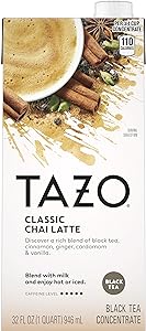 TAZO Classic Chai Latte, Black Tea Concentrate, Easy-to-Serve Caffeinated Chai Tea for Everyday Lattes, Mocktails and Hot or 