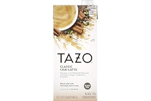 TAZO Classic Chai Latte, Black Tea Concentrate, Easy-to-Serve Caffeinated Chai Tea for Everyday Lattes, Mocktails and Hot or Iced, 32 oz Carton