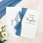 AZVAUUY A Letter to my Daughter on her Wedding Day Cards with chiffon ribbon and envelope, Bride Gifts from Mom Wedding Day Gifts for Bride-Bridal Shower Present for Daughter