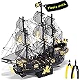 Piececool 3D Metal Puzzles for Adults, Black Pearl Pirate Ship Model Kits with DIY Tools, Watercraft Metal Model Building Kit for Birthday