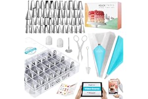 Cake Decorating Kit Supplies | RFAQK 74 PCs Piping Bags and Tips-48 Numbered Stainless Steel Piping Tips & Icing Bags-Reusabl