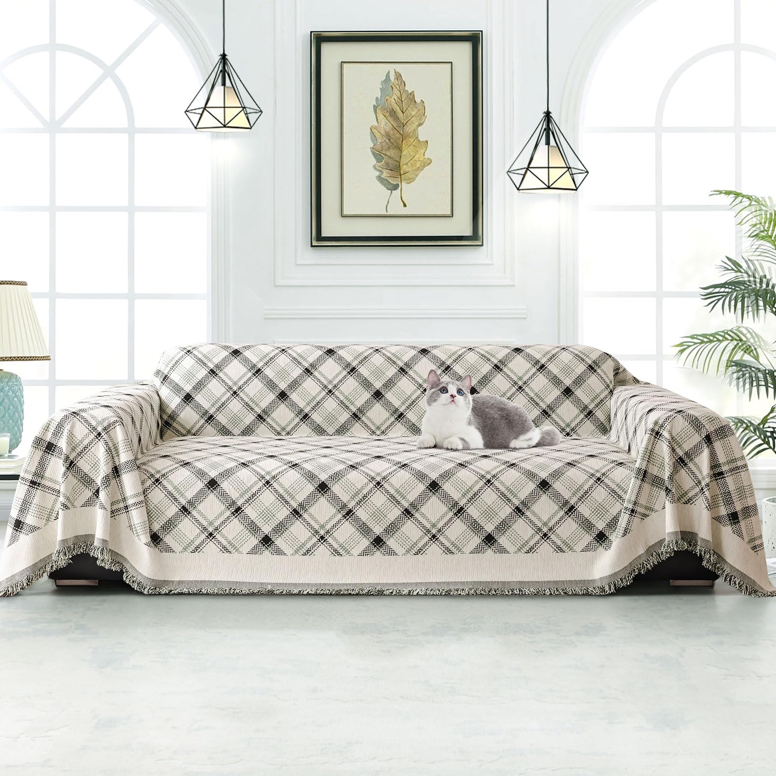 jianyana Sofa Covers Soft Durable Reversible Chenille Sofa Slipcover Couch Covers Modern Plaid Universal Furniture Protector for 1 2 3 4 Seater Sofa Loveseat L-shape Corner Futon Sofas