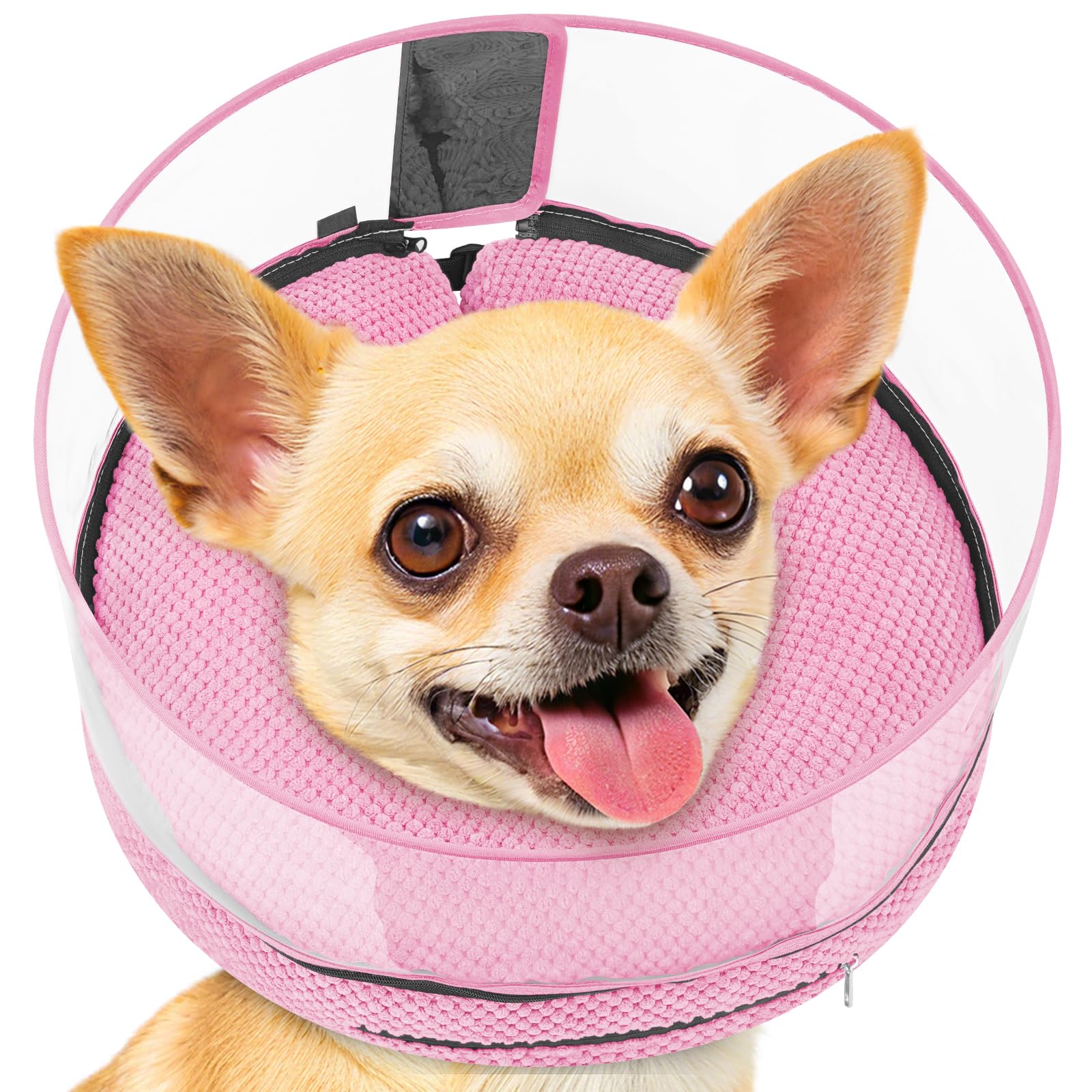 Photo 1 of Didopet Soft Inflatable Dog Cone for Surgery Recovery, Protective Dog Donut Collar with Shield to Stop Licking Wounds, 2-in-1 Patented Comfort Blow-Up Collar for Small Pets, Chihuahua (Pink, S)