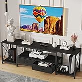 GYIIYUO TV Stand with Fabric Drawers for 75 80 Inches TV - Entertainment Center and Industrial TV Console Table with Open Storage Shelves for Living Room, Bedroom- 71.5" Black
