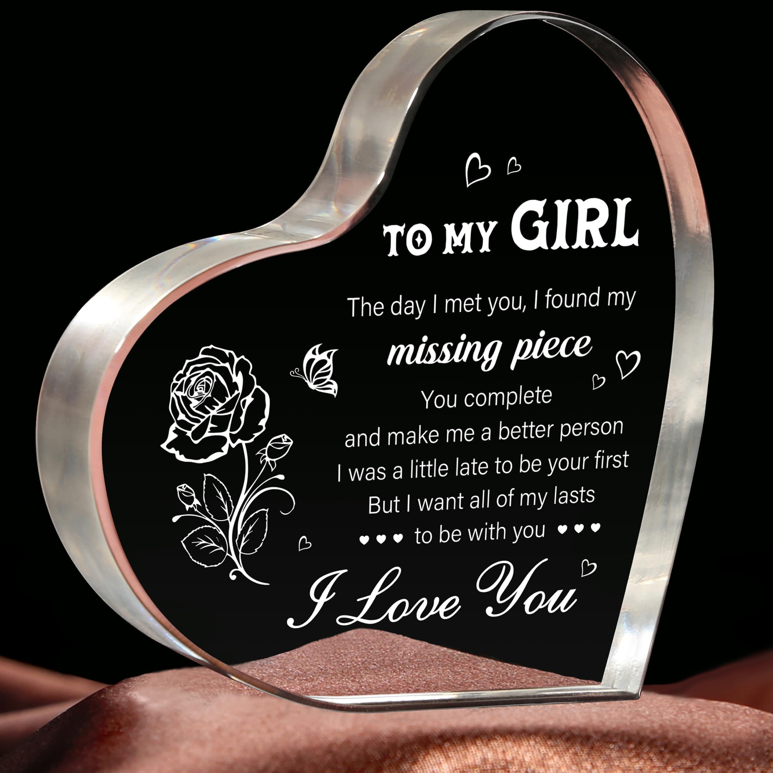 Valentines Gifts for Her, Heart Shaped Acrylic I Love You Plaque Keepsake - Anniversary, Birthday, Christmas, Valentine's Day Gifts for Her Girlfriend Fiancee GF