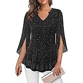 Tencole Womens 3/4 Ruffle Sleeve Sparkly Tops Sequin V Neck Blouses Dressy Casual Fall Shirts
