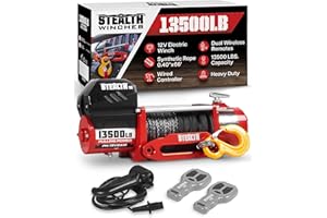 Stealth Winches V2 13500 lb, 12 Volt Electric Winch with Synthetic Rope, 2 Wireless Remote Controls & Hawse Fairlead, Heavy D