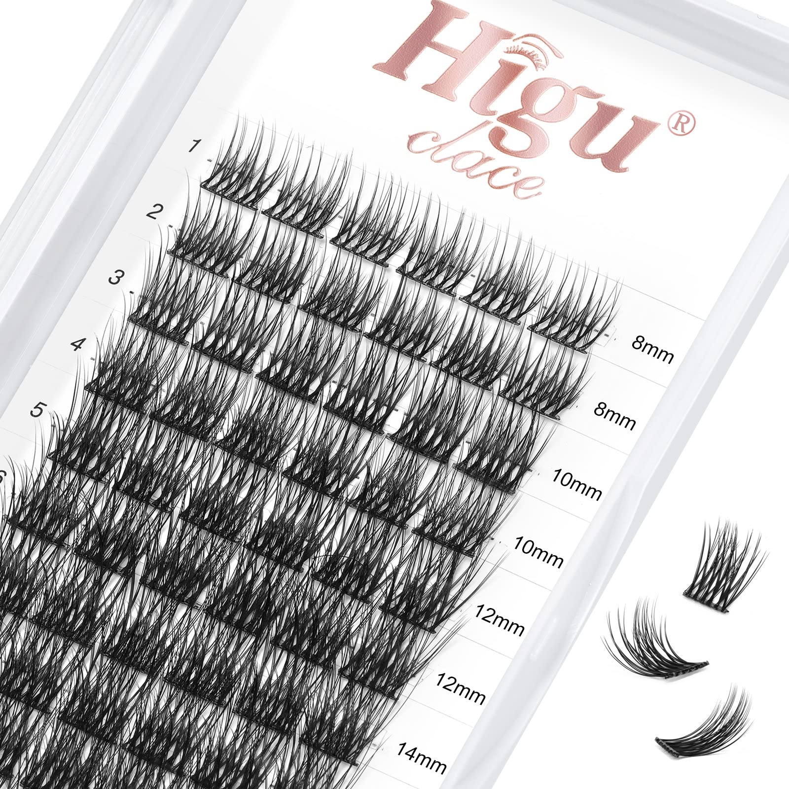 Higu clace Lash Clusters, 72pcs DIY Eyelash Extensions D Curl 8-16mm Lash