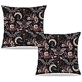 LUKIPOM Gothic Moth Butterfly Pillow Covers 18x18 Set of 2, Dark Academia Witchy Moon Celestial Pillow Covers for Couch, Gothic Home Decor,Witchy Decor Aesthetic,Witchy Dark Cottagecore Room Decor