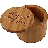 Totally Bamboo Salt Box, Seasoned with Love, Etched 100% Bamboo Container With Magnetic Lid For Secure Strong Storage for Spices, Herbs, Seasoning & More.