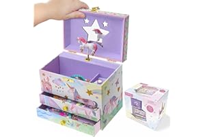 Jewelkeeper Enchanting Unicorn Musical Jewelry Box for Girls - Sparkling Rainbow Design Music Box with 2 Pullout Drawers to Store Earrings, Necklace and Bracelets - Plays The Beautiful Dreamer Tune