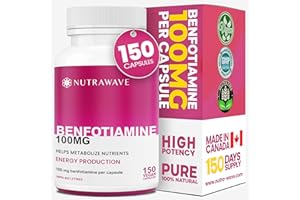 Nutrawave PURE *BONUS SIZE* 150 capsules HIGHEST POTENCY Benfotiamine Complex – 100mg, Thiamine B1 Supplement, Increased Ener