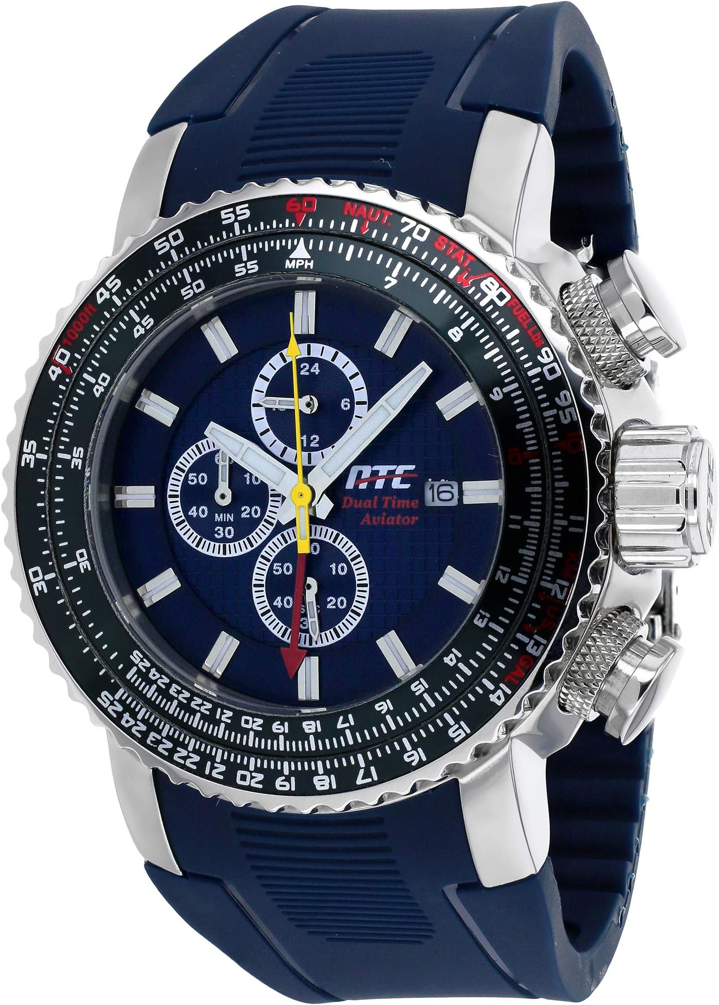 HMEWatchMen's ATC Aviator Chronograph/Dual-Time Pilot Watch, Stainless Steel Case with Polyeurathane Strap and Deploy Clasp, 100m WR ATC2200B