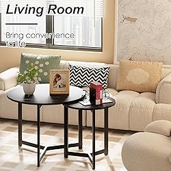 Wolawu Coffee Table Black Round Nesting Table for