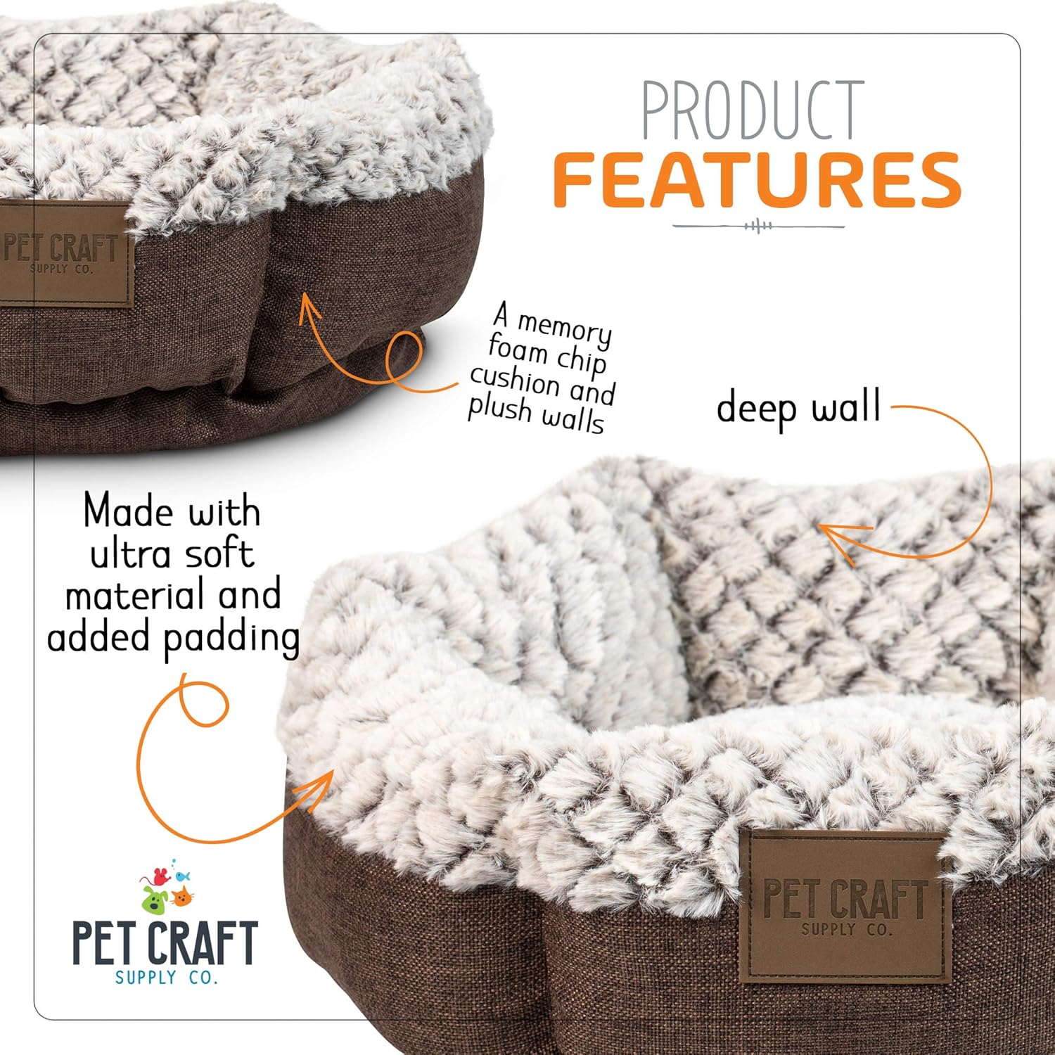 Pet Craft Supply Co. Soho Round Machine Washable Memory Foam Comfortable Ultra Soft All Season Self Warming Pet Bed for Indoor Cat Kitten & Small Dog Puppy : Pet Supplies