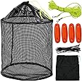Drasry Large Portable Floating Fishing Basket for Caught Bait Shrimp Minnow Crab Live Well Coated Nylon Net Mesh Collapsible Storage Cage Rubber Kayak Fish Net Bucket