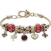 PalmBeach Goldtone Antiqued Crystal Charm Birthstone Bracelet (13mm), 8 inch Adjustable Month 1