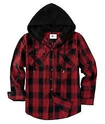 ZITY Men's Flannel Hoodie Shirts Casual Button Down