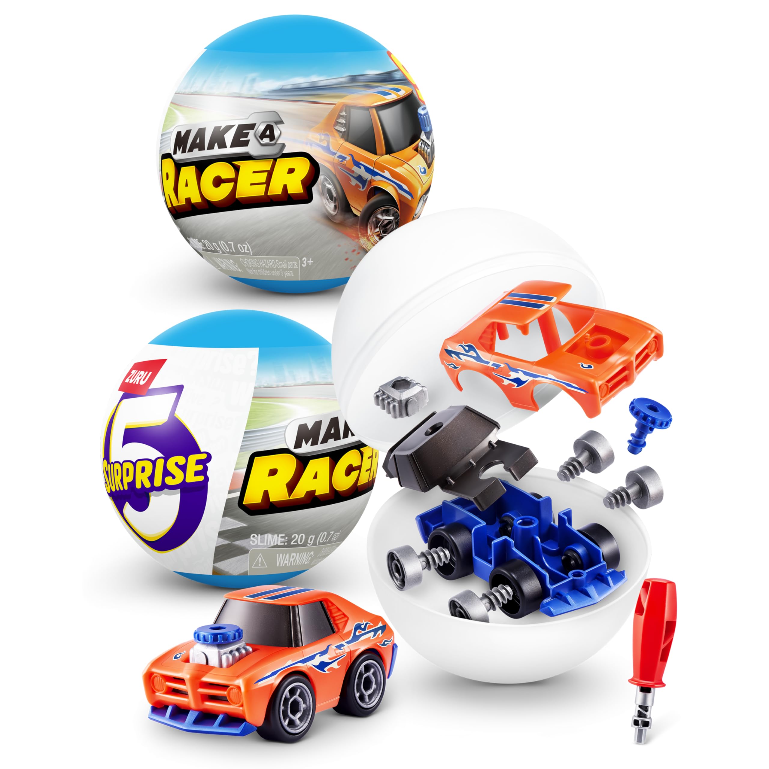 Photo 1 of 5 Surprise Make-A-Racer Race Car Vehicle Themed Novelty Unboxing Toy Collectible Mini's by ZURU (2 Capsules)