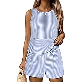 ANRABESS Womens 2 Piece Outfits Striped Summer Casual Sleeveless Tank Top Matching Shorts Lounge Sets Beach Vacation Clothes