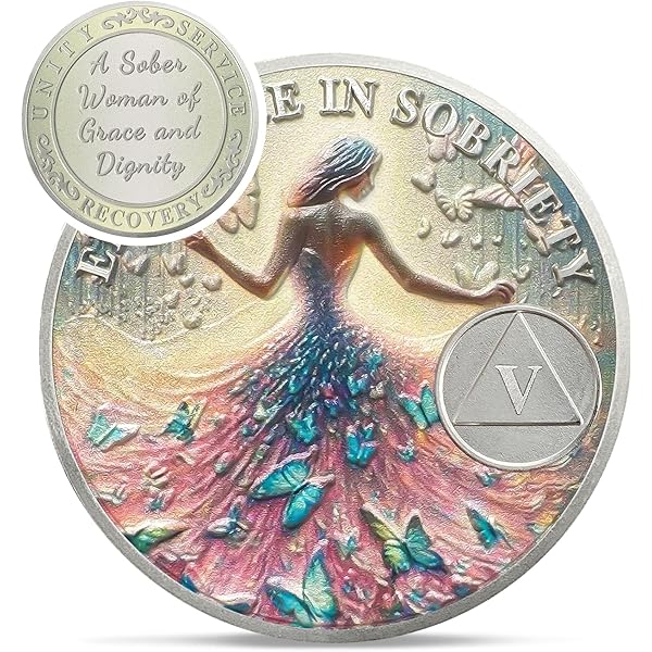 4 Year AA Sobriety Coin Tree Of Life & Serenity Prayer Sobriety