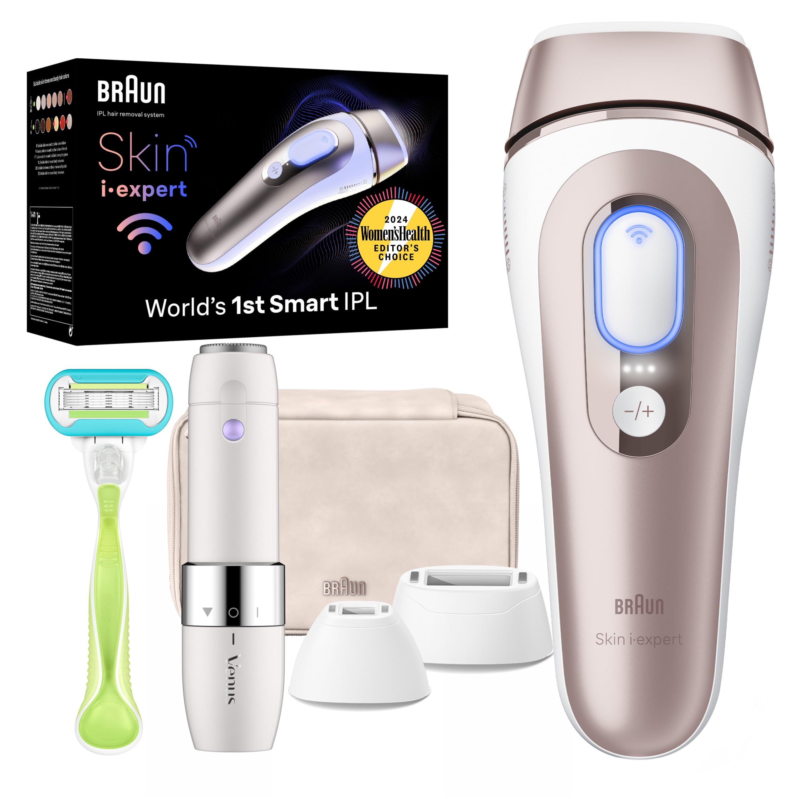 Photo 1 of Braun Skin i-Expert Smart IPL PL7219 at Home Laser Hair Removal for Women and Men with App, Premium Pouch, Venus Razor, 2 Smart Heads, Facial Trimmer