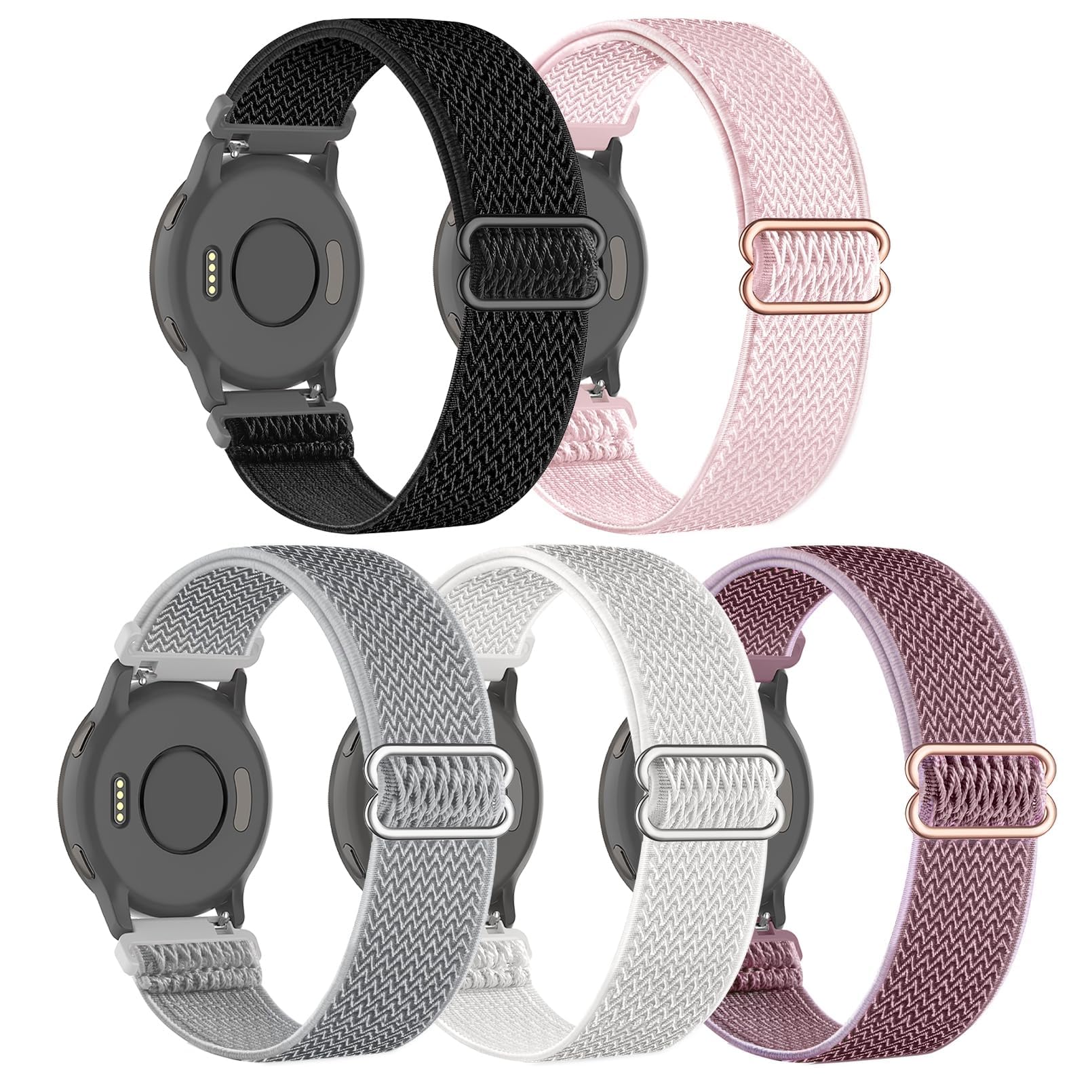 Kollody 5 Pack Nylon Watch Bands Compatible with Garmin Venu 3/2/Venu 4(45mm),Forerunner 265/255(46mm)/570-47mm/Vivoactive 4(45mm),22mm Soft Stretchy Sport Replacement Strap for Amazfit Bip 6/5