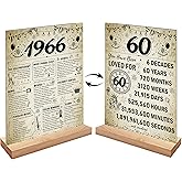 Vintage 60th Birthday Decorations for Men Women Wooden Two-Sided Vintage 60 Birthday Back in 1966 Poster Acrylic Table Sign with Stand 60 Year Old Anniversary Party Gifts Table Decor Display Holder