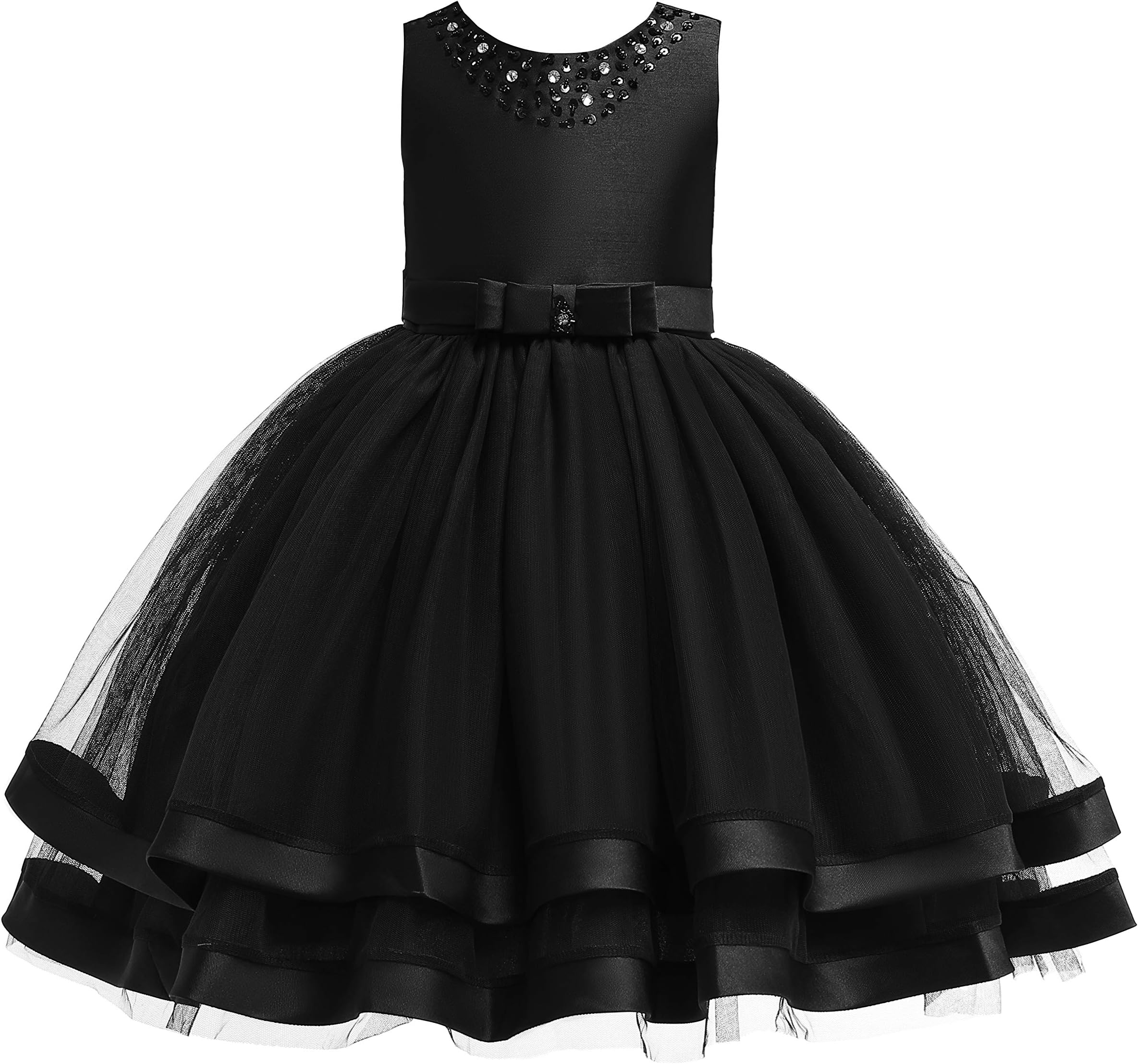 Glamulice Girls Ruffles Vintage Embroidered Sequins Lace Wedding Dress Party Bridesmaid Gown 2-12Y