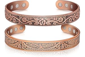 Auramag Copper Bangle for Women, Magnetic Cuff Bangle with 3500 Gauss Magnets, 100% Pure Copper Jewelry with Gift Box(Set of 2)