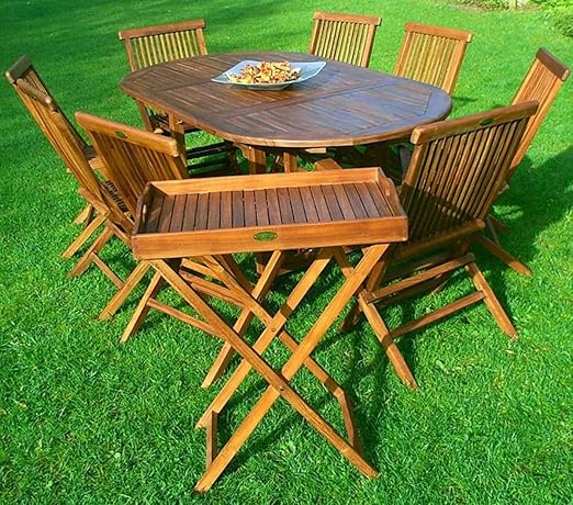 Salon De Jardin Bali En Teck Huile 8 Places Plateau Amazon Fr Jardin