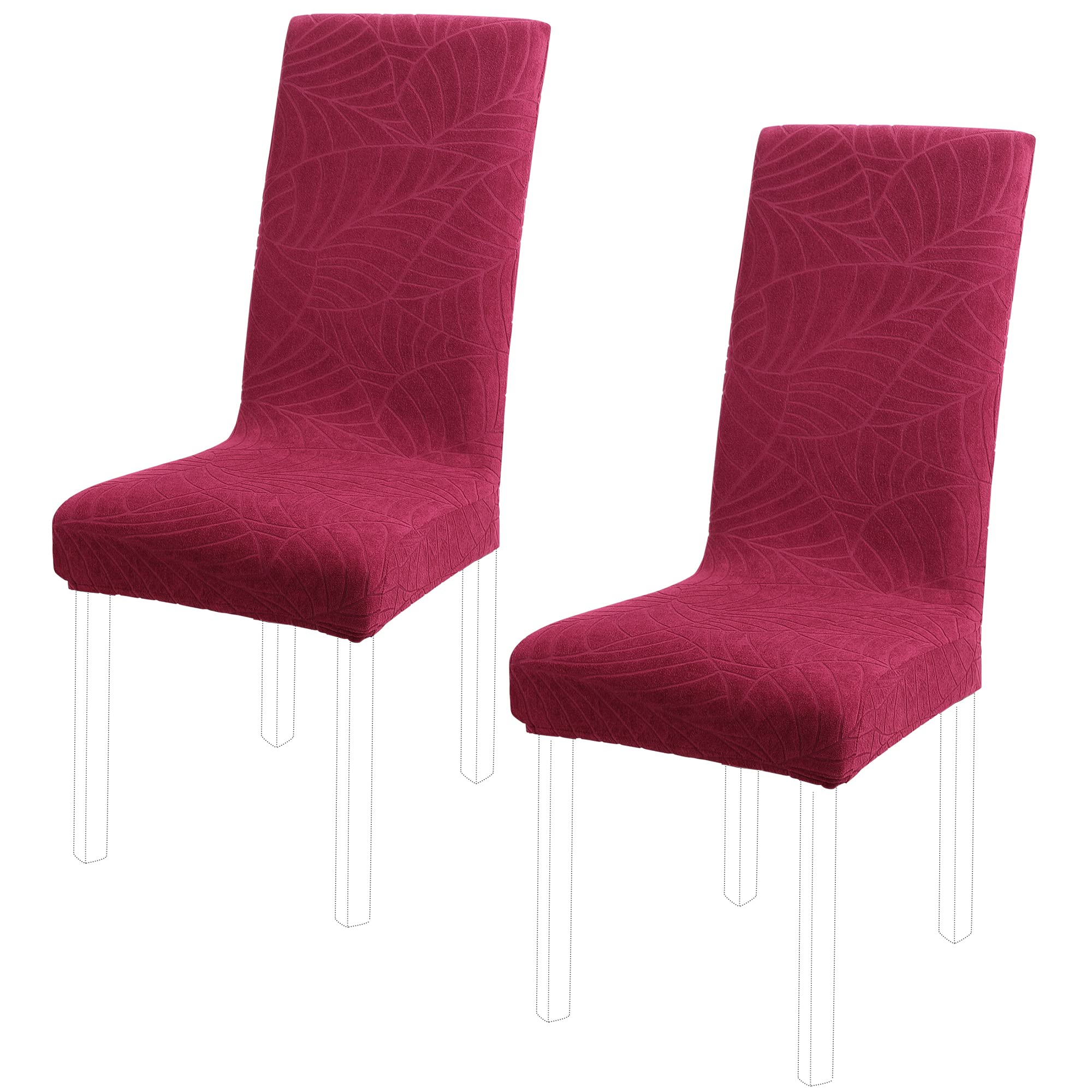 PiccoCasa Stretch Spandex Dining Chair Covers for Dining Chair 2 Pack, Removable Washable Chair Covers for Hotel Party Kitchen Wedding - Wine Red High Back Chair Seat Slipcovers