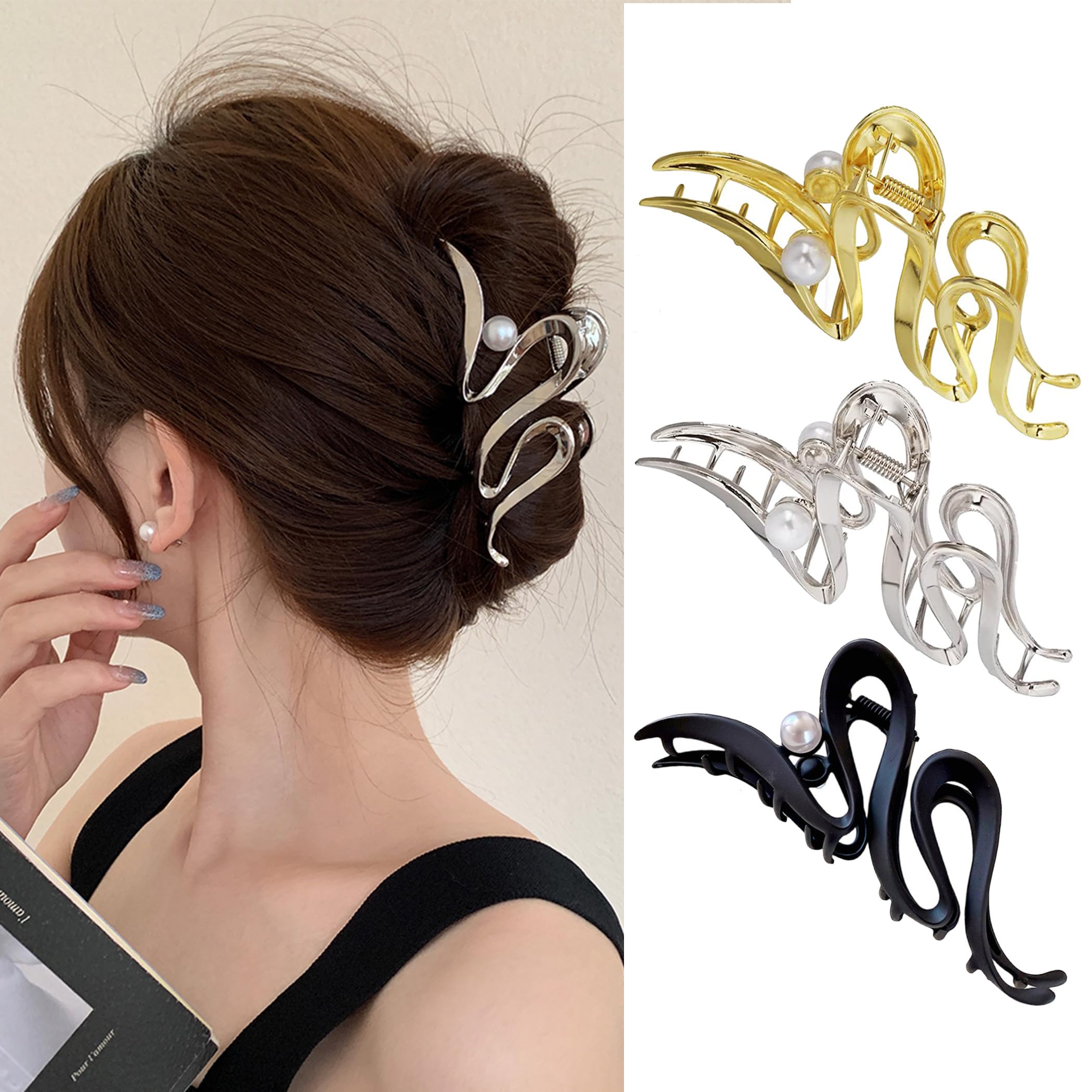 Large Hair Clips for Women, BYLife 3 Pack Strong Hold Jaw Clip for Fine Hair Thick Hair, Non-slip Hair Claw Clips, Hair Styling Accessories Make Up Clips for Girls