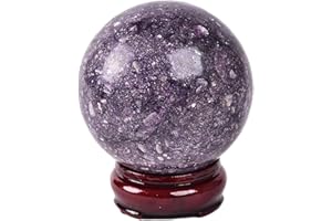 JIC Gem Deep Purple Lepidolite Sphere with Stand Natural Sparkling Lithia Mica Crystal Ball Brazil Mineral Gemstone (70-80mm)