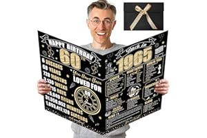 Turypaty Large 60th Birthday Card With Envelope for Men Women, 1965 Black Gold Happy 60th Birthday Giant Guest Signature Book Gifts, Big Vintage 1965 60th Greeting Card Decoration Party Supplies