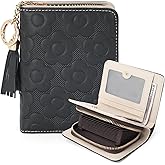 VIMUTI RFID Blocking Wallet Women Cute Embossed Floral Leather Credit Card Holder Wallet for Women with Tassel Accordion Purse Bifold Ladies Small Womens Wallets with Zipper Coin Pocket Black